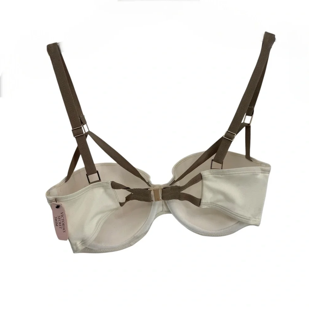 Victoria’s Secret NWT Bikini swim top Size 34DD Cream/tan Ruched Satin - Picture 5 of 11